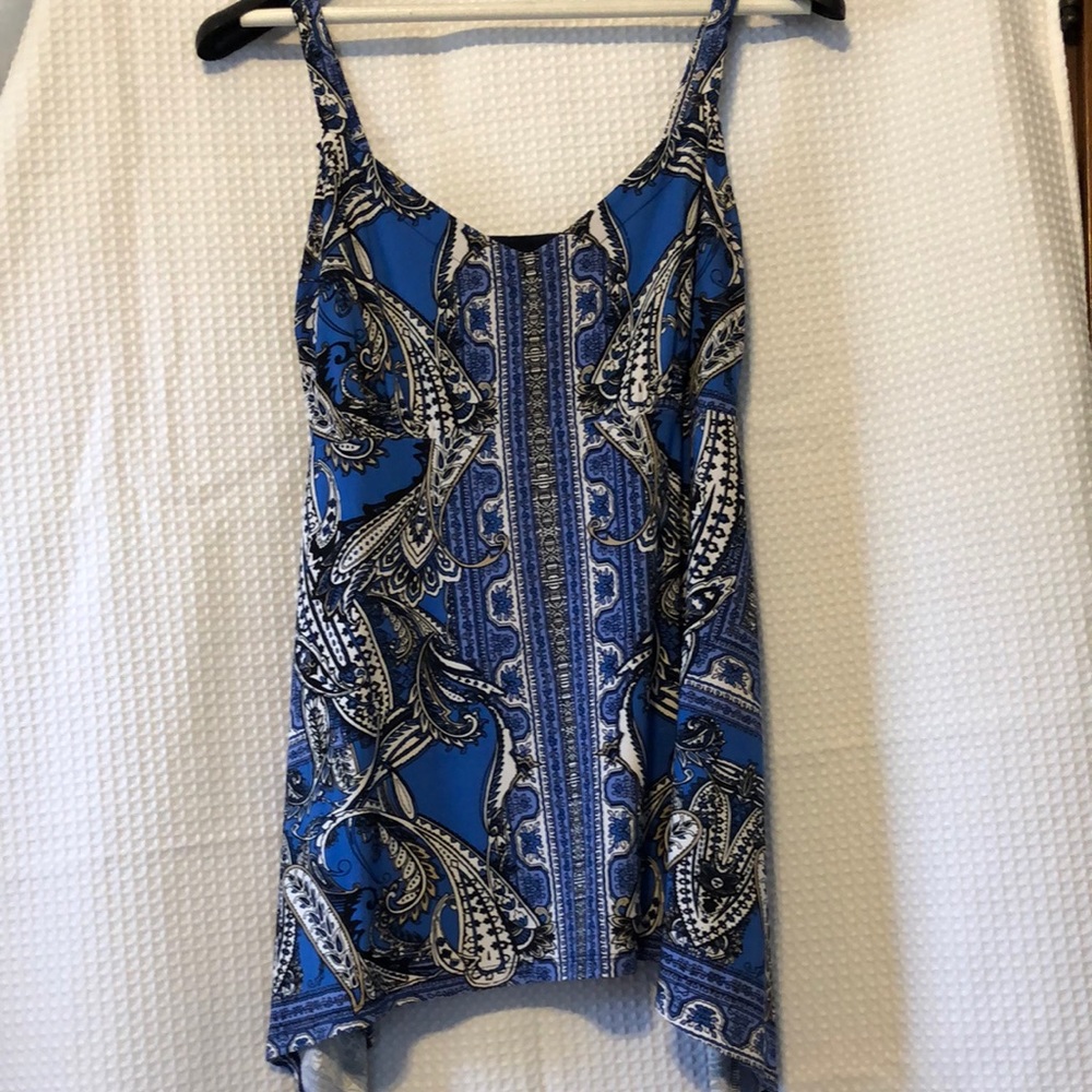 Blue Flowy Tank with Pattern